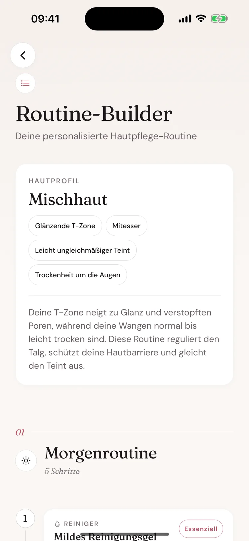 Beeuty Routine Builder mit Hautprofil und Morgenroutine